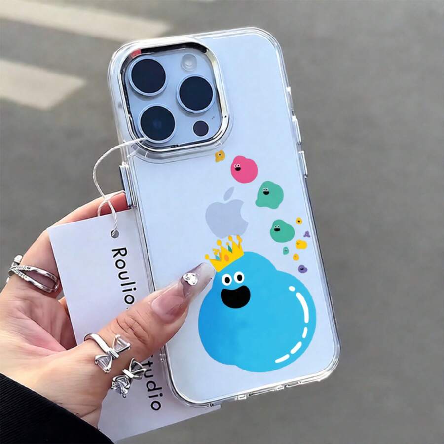 Funda para teléfono: Funda transparente con diseño de gotas azules y blancas, corona y puntos de colores para iPhone 14 Pro Max. Diseño moderno para uso diario. Redmi PIXEL OPPO VIVO HONOR. - Transparente 1 - Ver 1