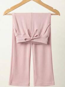 Blogueirinha Children's Wide Leg Pants In Ribbed Cotton Fabric With Pocket, Comfortable And Soft - Baby Pink - View 1