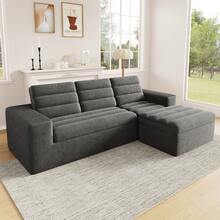 Modular L-Shaped Corner Sofa, Corduroy Fabric, Dark Grey - Dark Grey 4 Seat - View 4