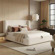 Upholstered Bed, Double Bed, Hydraulically Adjustable Bed, Slatted Bed, Headboard And Large Storage Space, Upholstered Headboard, Beige Looped Fabric, 160 X 200 - 米色1 - 查看 11