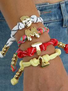 1 pieza Pulsera de banda elástica con letras del alfabeto inglés de 26 colores aleatorios y efecto aterciopelado - Multicolor - Ver 1