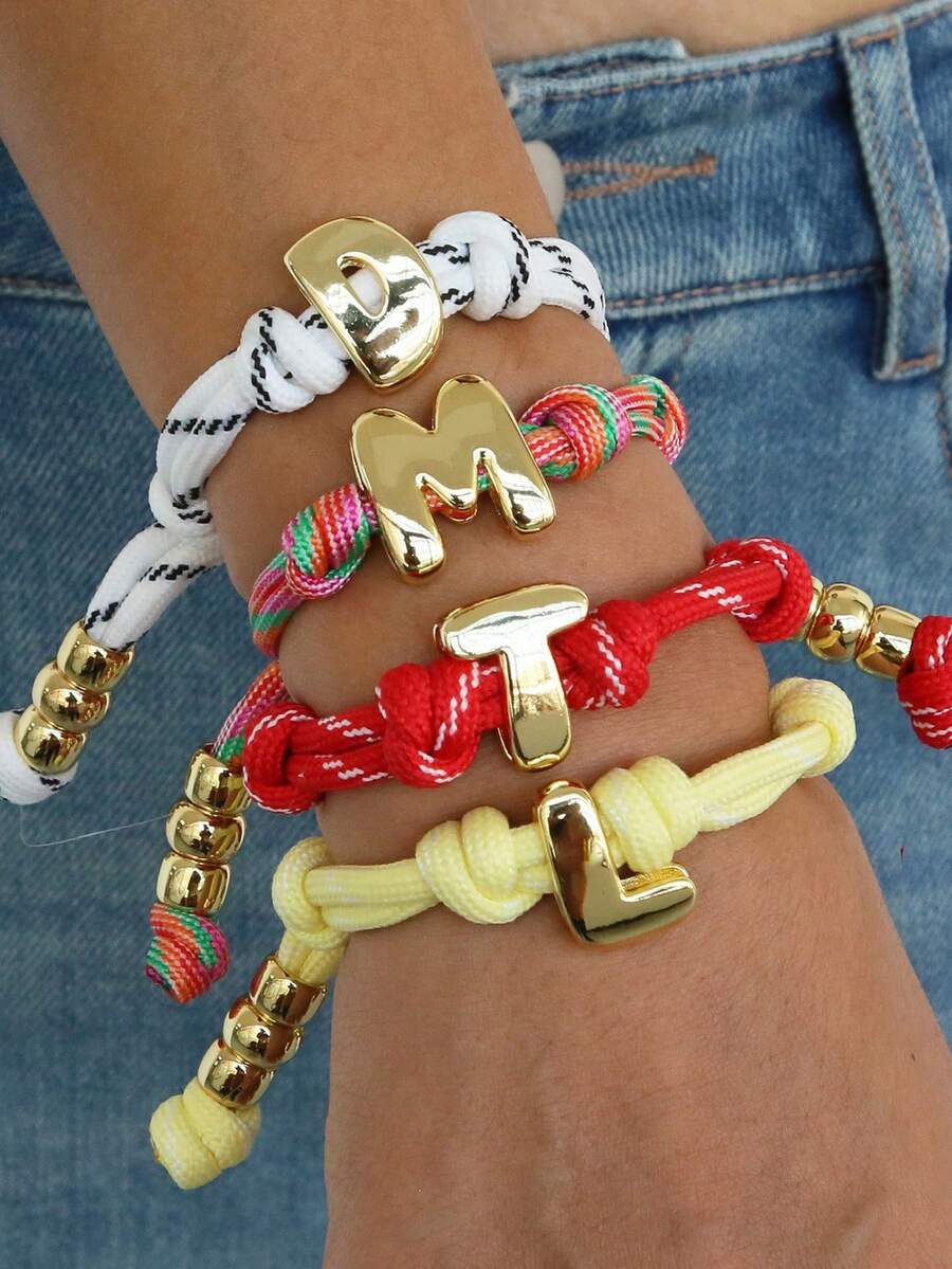 1 pieza Pulsera de banda elástica con letras del alfabeto inglés de 26 colores aleatorios y efecto aterciopelado - Multicolor - Ver 1