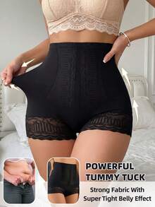 High-Waisted Beige Lace Panties. Butt-Lifting Compression, Seamless, Lightweight. - Black - View 1