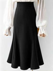 Plus Size Women's Mermaid Tail Skirt, Suitable For Spring And Autumn Commute, Office, Banquet, Versatile Long Skirt, High Waist Slim Fit, Elastic Fabric - Black - View 2