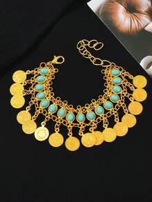 1pc Bohemian Style Vintage Coin Tassel Women's Anklet, Beach Vacation Style Women's Foot Jewelry - Sl108 - View 9