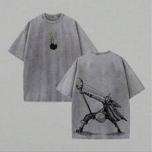 T-shirts de doble cara para hombres, camisetas de 230g de collar de algodón puro, estampados vintage de moda, , sudaderas para hombres, regalos para novios - Gris - Ver 1