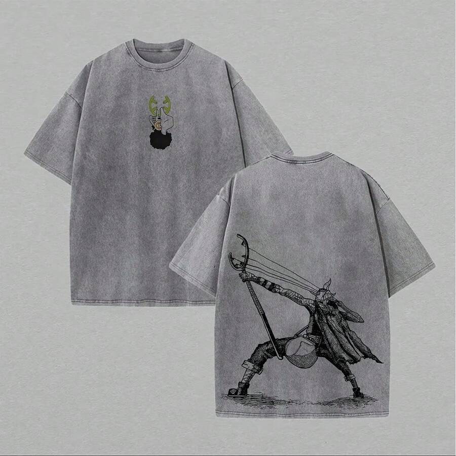 T-shirts de doble cara para hombres, camisetas de 230g de collar de algodón puro, estampados vintage de moda, , sudaderas para hombres, regalos para novios - Gris - Ver 1