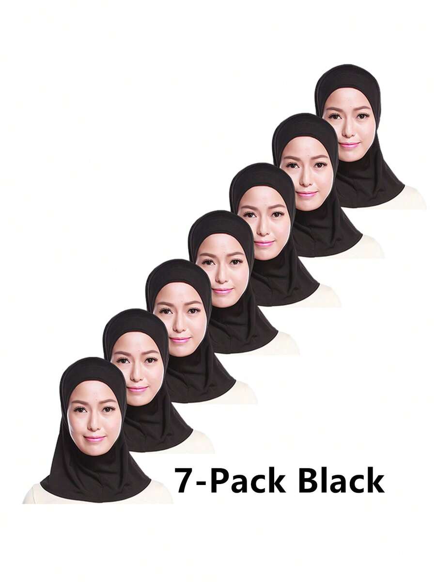 7件裝黑色時尚穆斯林迷你頭巾女款 - 黑色 - 查看 1
