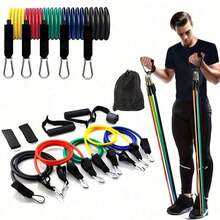 1 Set Resistance Band Kit, Includes Door Anchor + Handle + Storage Bag + Leg & Ankle Straps (11pcs), Suitable For Resistance Training/Body Relaxation/Home Workout, No Gym Needed, Christmas Home Fitness/Daily Exercise Super Convenient - Multicolor - View 3