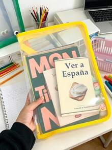 1個/5個開學季透明拉鍊文件收納袋，附毛絨掛繩，彩色透明文件整理袋，大容量防水PVC紙張收納袋，可放入A4筆記本，可愛便攜文具收納袋，學生學校辦公用品 - 多款 - 查看 6