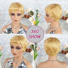 27# Color Layered Straight Human Hair Wig For Woman Short Straight Pixie Cut Human Hair Wig With 150% Density Elastic Net Cap Human Hair Wig For Party Use & Daily Wear - S27 - View 6