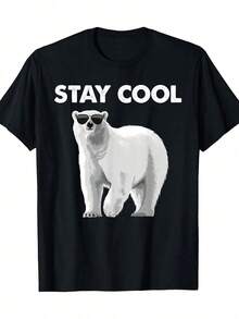 Camiseta divertida de oso polar con gafas, camiseta informal de manga corta con cuello redondo para hombre, para todas las estaciones. - Negro - Ver 1