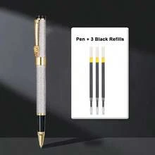 Classic Silver Metal Rollerball Pen With Dragon-Head Detail (0.5mm Fine Tip, Smooth Writing) / Suitable For Business Signatures / Refillable / Unisex Gift / Suitable For Students And Office Use., Back To School - Pen - View 8