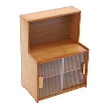 GRANDMEI 45cm Kitchen Storage Cabinet with Sliding Doors, Freestanding Countertop Adjustable Shelves Bamboo Organizer for Dishes, Spices, Cups,22lbs/Shelf (Tawny, Semi-Clear) - Braun, Halbtransparent - Übersicht 7