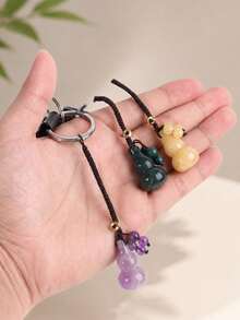 1pc Natural Stone Gourd Charm Keychain Crystal Tiger Eye Pendant DIY Braided Cord Car Hanging Bag Decoration Calabash Ornament H903 - Pendant - View 6