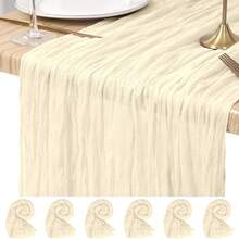 1pc/6pcs 35*71/118/157 Inch Beige Cheesecloth Table Runner And Napkins, Wavy Edge Transparent Country Style Table Runner. Suitable For Wedding Decor Arch, Garden Arch, Bridal Shower, Wedding, Holiday, Valentine's Day, Vacation, Birthday Party - Beige - View 13