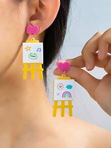 1pc Back To School Cute Cartoon Drawing Board Earring Mini Stand Sun Rainbow Cloud Heart Earring - Multicolor - View 6