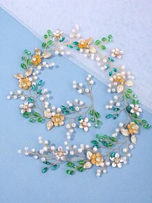 1件手工花卉編織髮箍 森系藤蔓長髮飾品 新娘婚禮裝飾 - 綠色 - 查看 4