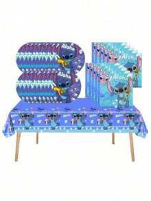 41pcs Stitch Theme Party Set, Suitable For 10 People, Disposable Birthday Party Tableware, Including Plates, Cups And Napkins. Holiday Decoration Supplies, Suitable For Camping, Picnic, Backyard BBQ And Party Decoration, Also Ideal Decoration For Halloween, Christmas And Party, And A Great Surprise Gift For Fans. - Multicolor - View 8