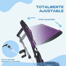 HOMCOM Triciclo Evolutivo para Bebés 6 en 1 Triciclo para Niños de 1-5 Años Bicicleta para Niños con Toldo Plegable Mango Telescópico Desmontable Cinturón de protección y Cesto 95x50x106 cm - Púrpura - Ver 3