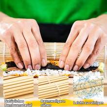 Set di 10 utensili da sushi riutilizzabili, adatto sia ai principianti che ai professionisti, composto da 3 stuoie di bambù, 5 paia di bacchette, un coltello da sushi in legno e un cucchiaio da riso. - Visualizzare 3