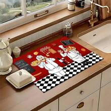 1pc Home Decor Chef Pattern Printed Dish Drying Mat, Espresso Machine Countertop Absorbent Mat, Sink Drainage Mat, Kitchen & Bathroom Supplies - Multicolor - View 7