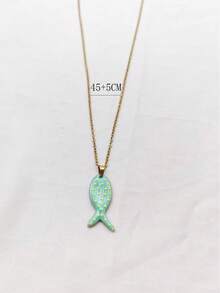 1pc Cute Stainless Steel Gold-Plated Colorful Spotted Fish Pendant Necklace, Unisex, Daily Wear, Holiday Wear, Minimalist Luxury, Fashion Versatile - Multicolor - View 6