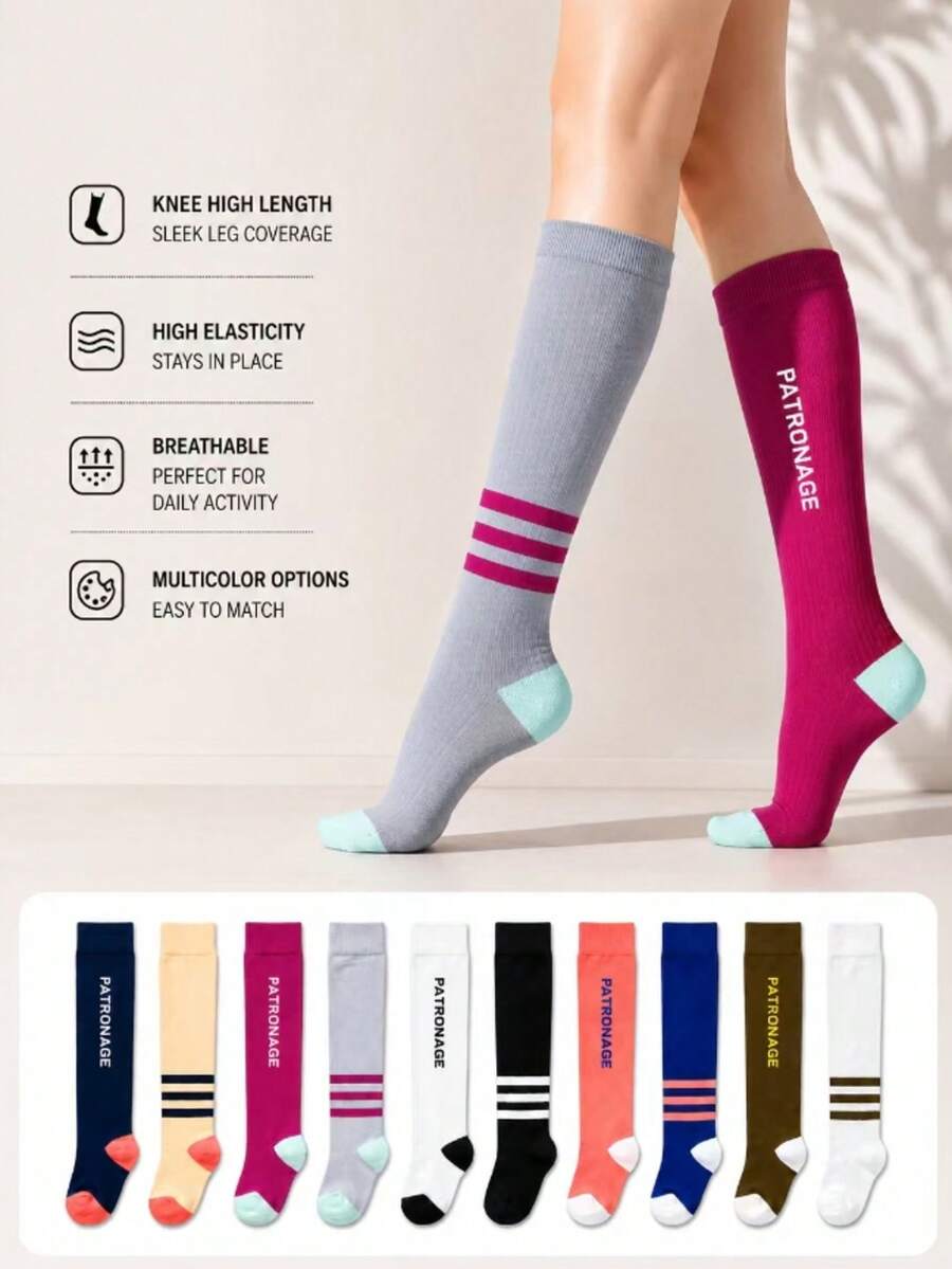 1/5 Pair Professional Sports Compression Socks - Moisture-Wicking Running & Jump Rope Socks - Shaping & Slimming Leg Style - Multicolor - View 1