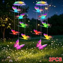 2 Pack Color Changin2Solar Butterfly Wind Chimes, IP44 Waterproof, 1500mAh, Outdoor Solar Wind Chimes, LED Hanging Lights, Changing Solar Butterfly Outdoor Pendant Lights, Perfect For Decorating Your Garden/Patio And Yard - hd2pcs - 查看 5