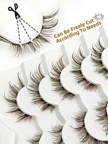 6 Pairs Glossy Brown False Eyelashes, Transparent Band, Fluffy Reusable, Extendable, Suitable For Dramatic Voluminous Lightweight Makeup, Makeup Tool - View 5