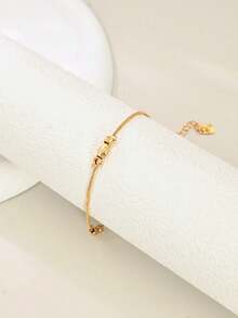 1pc Fashionable Personalized Versatile Minimalist Commuter Gold & Silver Color Adjustable Push-Pull Bracelet For Women - Yellow Gold - View 8