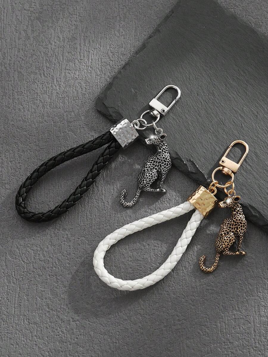 1pc Fashionable European & American Vintage Personalized Premium Leopard Animal Keychain Bag Charm, Suitable For Men's Car Key & Bag Decoration - Multicolor - View 1