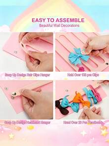1pc Children's Hair Accessories Storage Hanging Bag, Girls Hair Clips Felt Storage Rack, Felt Hair Clip Organizer - Pink - View 3