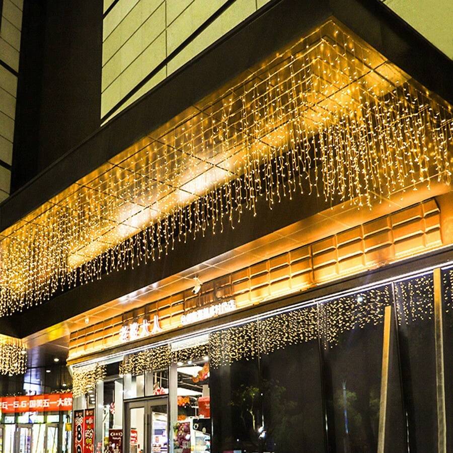 3.5-40M LED Icicle String Lights Christmas Curtain Fairy Lights Garland Remote Outdoor For New Year Wedding Street Holiday Decoration - 歐規C型插(220-240V) - 查看 1