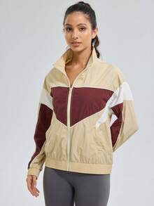 Women's Retro Colorblock Sports Jacket, Single Layer Lightweight & Comfortable, Suitable For Casual Daily Wear, Sports Fashion Street Style - Multicolor - View 12
