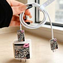 1 Set Funda Protectora para Cable de Datos Apple con Diseño de Labios de Leopardo, Compatible con Cargador Apple 18-20W, Cubierta Protectora Anti-Rotura y Anti-Rayaduras - Multicolor - Ver 3