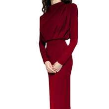 Vestido de manga larga de color sólido, elegante y a la moda, con cintura ajustada, para fiestas, eventos nocturnos y uso en casa, otoño 2026. - Rosa - Ver 7