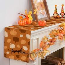 1 pieza Mantel de calabaza naranja, óxido y blanco de otoño, decoración de mesa de cocina y comedor de temporada de otoño, decoración de fiesta de Acción de Gracias para el hogar - Naranja - Ver 5