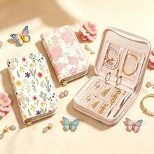 Floral Print Jewelry Storage Book 5 Pages, With Zipper, Portable Anti-Tangle, Suitable For Necklaces, Earrings, Rings, Travel And Home Use - Multicolor - View 8