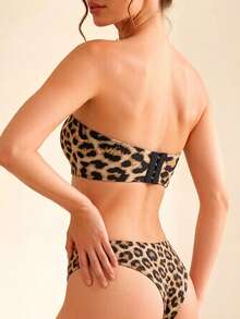 Women's Brown Sexy Strapless Bandeau Bra, Invisible Leopard Print Strapless Bra With Open Back Design, Non-Slip Wire-Free Backless Bra - Brown - View 3