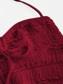 Solid Color Halter Tops With Drawstring At The Bust, Y2K Style For Women - Dark Red - View 4
