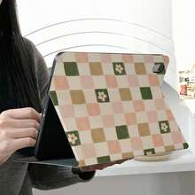 1pc Muted Green, Pink & Brown Checkerboard With Tiny Flower Print Tri-Fold Tablet Case With Pen Slot, Multi-Angle Magnetic Stand Cover With Auto Sleep/Wake, Compatible With IPad PRO/AIR, Compatible With SAMSUNG,Compatible With XIAOMI Pad 5/6/8,Compatible With Oppo Pad,Compatible With Huawei Matepad,Compatible With Vivo Pad,Compatible With Honor Pad,Compatible With Lenovo Xiaoxin Pad - Multicolor - View 6