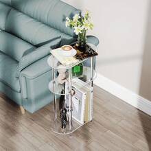 Acrylic Small Round/Rectangular/Curved Side Table, Transparent Coffee Table For Small Spaces, Suitable For Living Room And Sofa, Easy To Assemble, Modern Design - Acrylic - View 8
