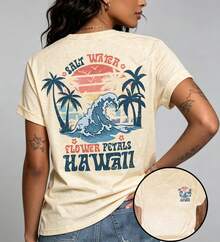 Women's Y2K Casual Summer T-Shirt, Short Sleeve Graphic Tee With Round Neck, Loose Casual Spring And Summer Top For Women, Outfit For 4th Of July, A T-Shirt - 杏色 - 查看 1