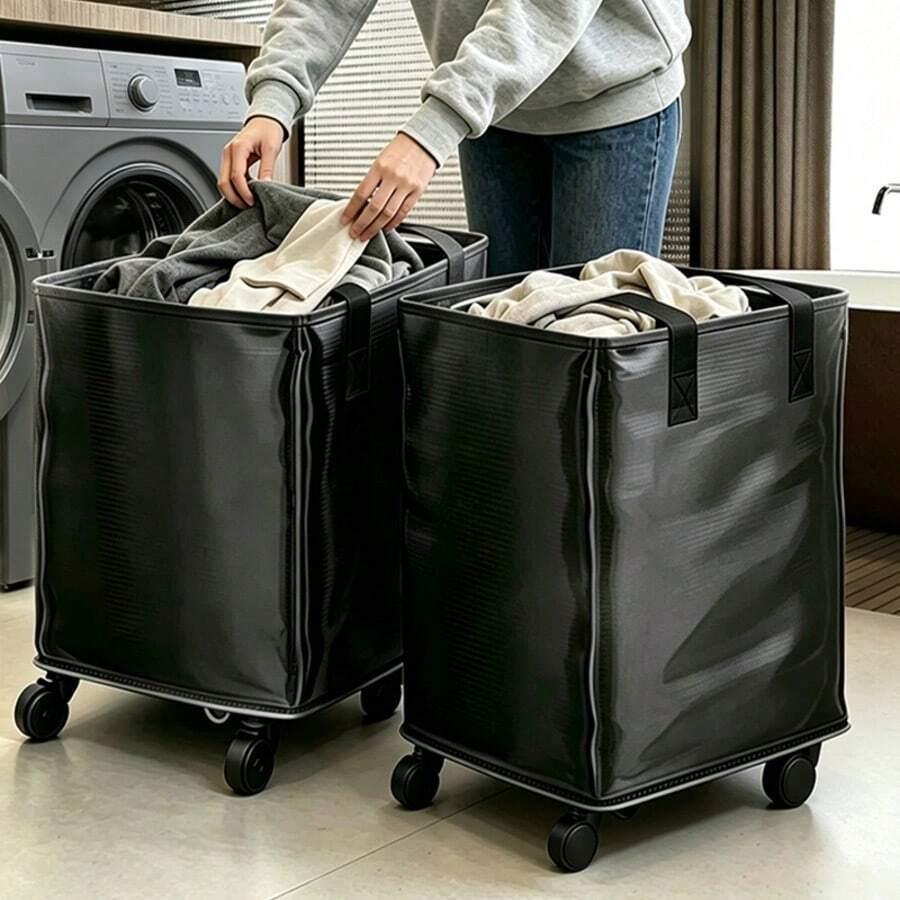 1pc Rolling Laundry Basket, Minimalist PE Material, Large Capacity Storage Bin, Outdoor Travel Basket, Shopping Basket, Wear-Resistant Scratch-Resistant Storage Basket, Moving Packing Organizer Basket, Suitable For Shopping, Suitable For Dirty Clothes Storage, Suitable For Home Clothes And Pants Storage - Multicolor - View 1