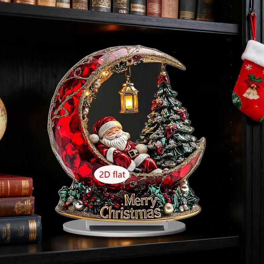 New Moon Santa Claus 2D Acrylic Home Living Room Study Desktop Ornament Holiday Atmosphere Decoration