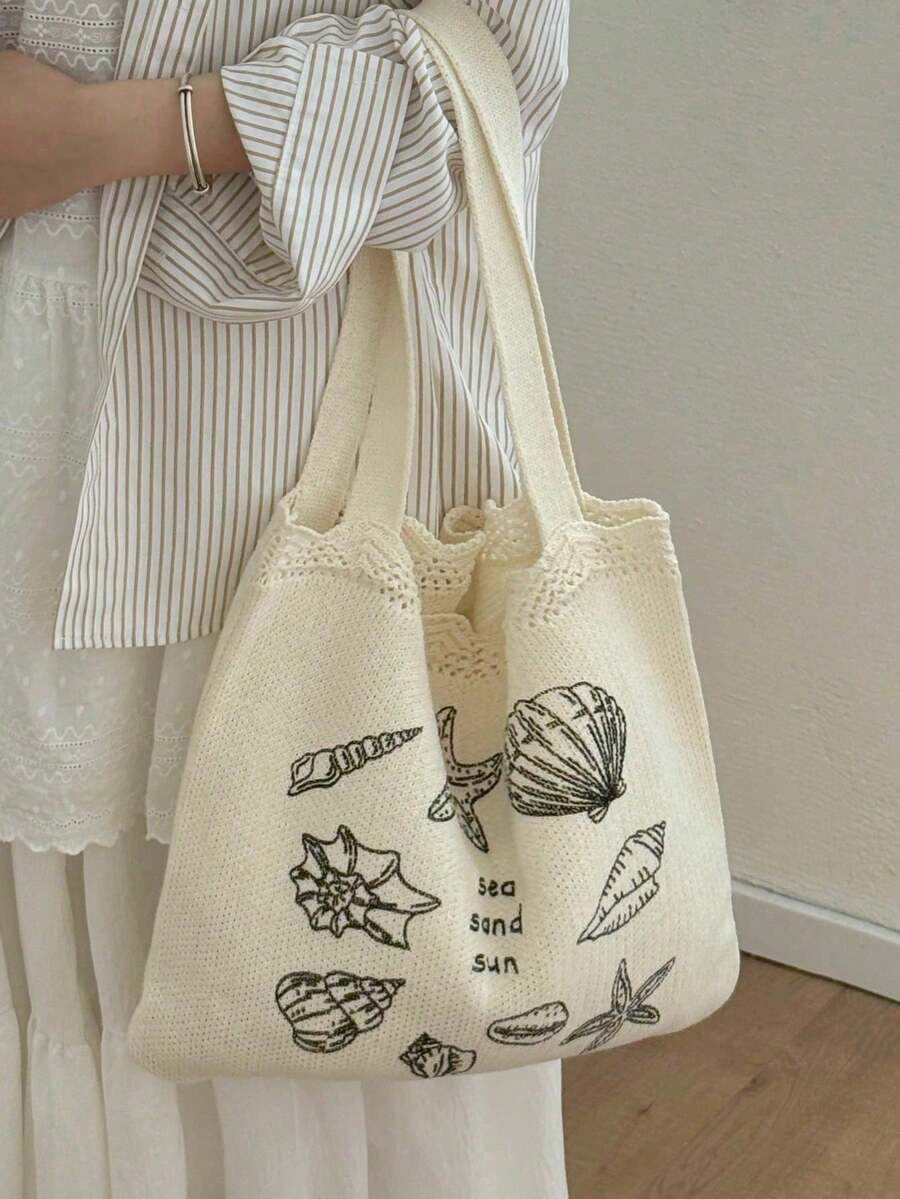 Hollow Woven Straw Bag, Bohemian Style Beach Bag, Large Capacity Beach Bag, Hollow Woven Beach Shopping Bag, Bohemian Style Beach Bag, Large Bag - 駝色 - 查看 1