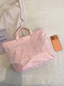 夏季粉色星形图案女士手提包/托特包，时尚简约防水PVC材质手提度假包 - 粉色 - 查看 7