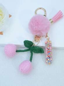 1pc Resin Starry Sky Epoxy English Letter Keychain With Tassel And Black Fur Ball Decoration, Heart Pendant Gift For Friend And Mom - Baby Pink - View 22