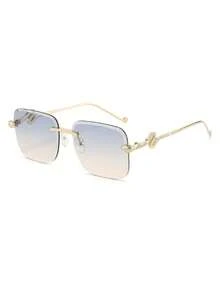 1 Pair Women's Gradient Square Rimless Snake Metal Temple Retro Street Style Fashion Glasses - Blue and Yellow - View 2